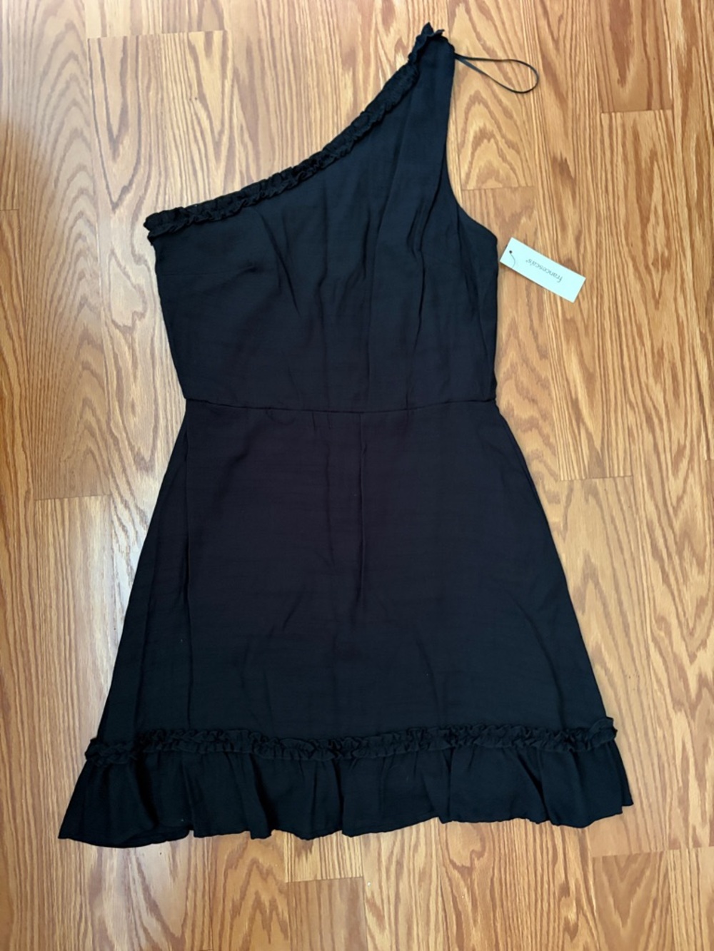Blue Rain Black One-Shoulder Ruffle Hem Dress